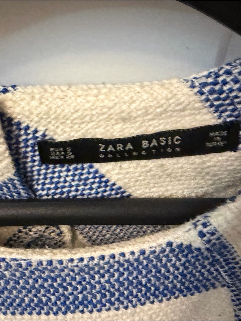 Zara Blue and Cream Striped Fringe-Hem Crew Sweater - Picture 2 of 3
